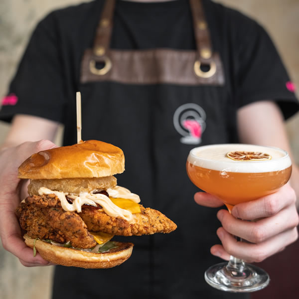 Burger and cocktail